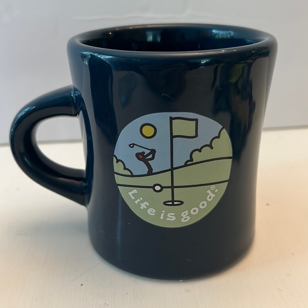 LIFE IS GOOD Vintage Golf Lake Blue Heavy Diner Coffee Mug Cup